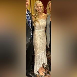 White Lace High-Low Dress, Off The Shoulder, Fully Lined, Bridal Dress